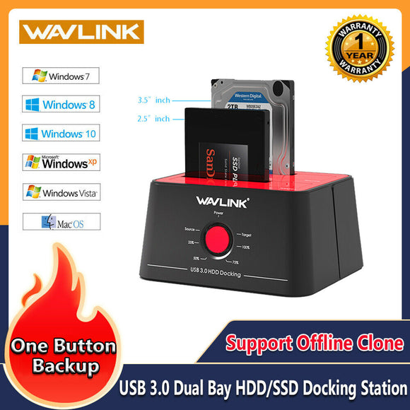 Wavlink USB 3.0 SATA HDD SSD Docking Station Offline Clone 2.5