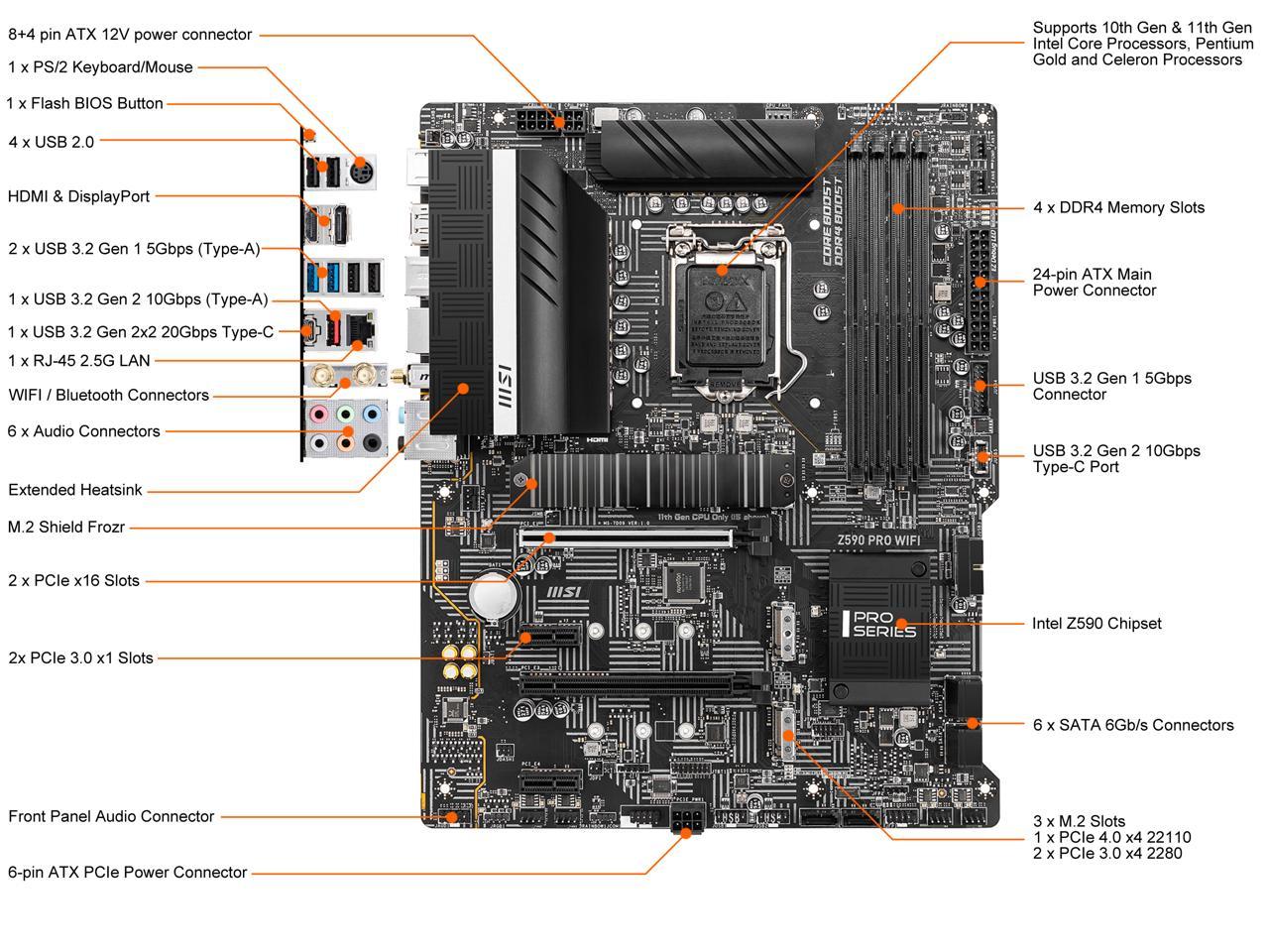 MSI Z590 PRO WIFI LGA 1200 Intel Z590 SATA 6Gb/s ATX Intel